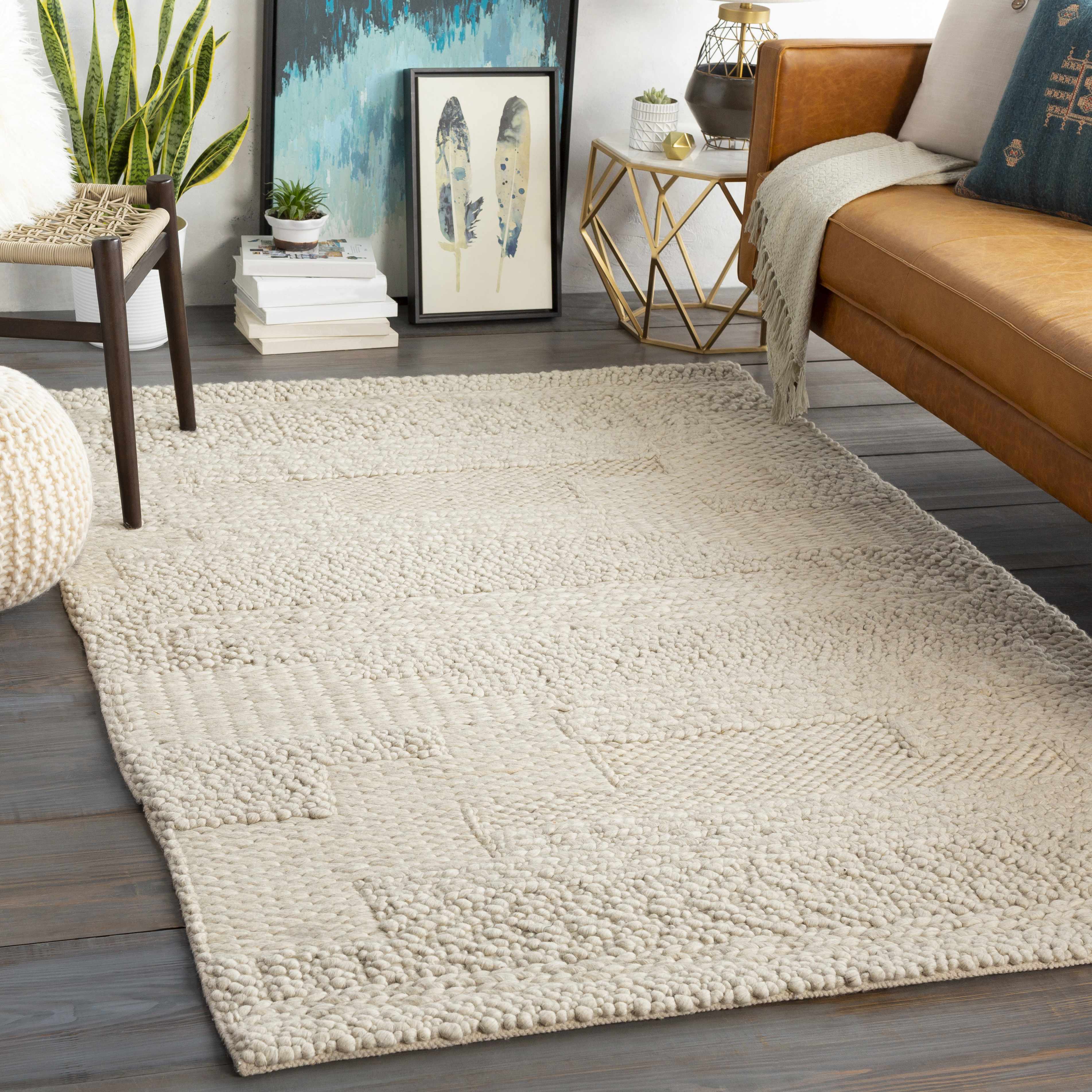 Catron 5' x 7'6in Texture Handmade Solid Stripes Wool Area Rug - Hauteloom