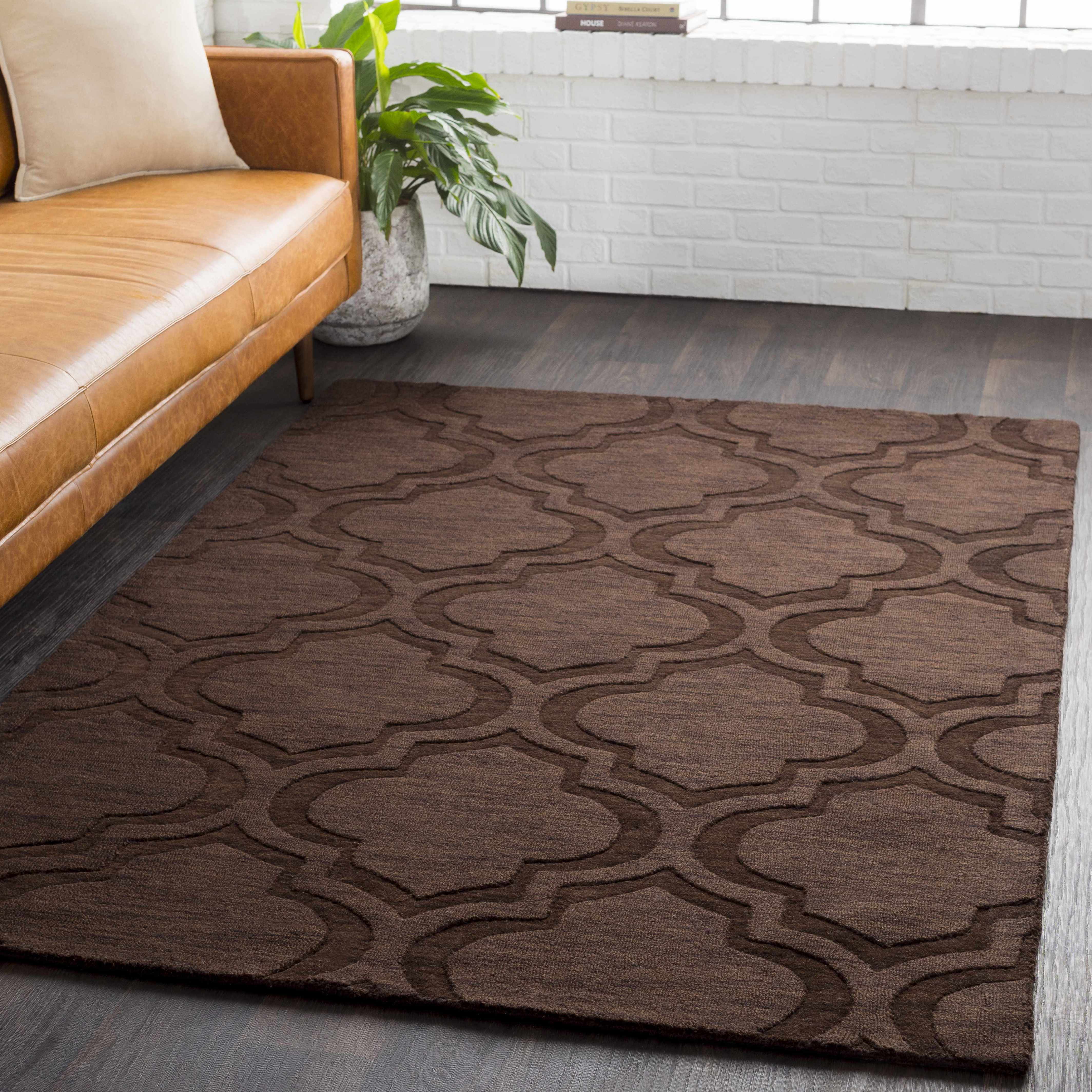 Hedgesville 9'9in Round Solid & Border Modern Moroccan Trellis Wool Area Rug - Hauteloom