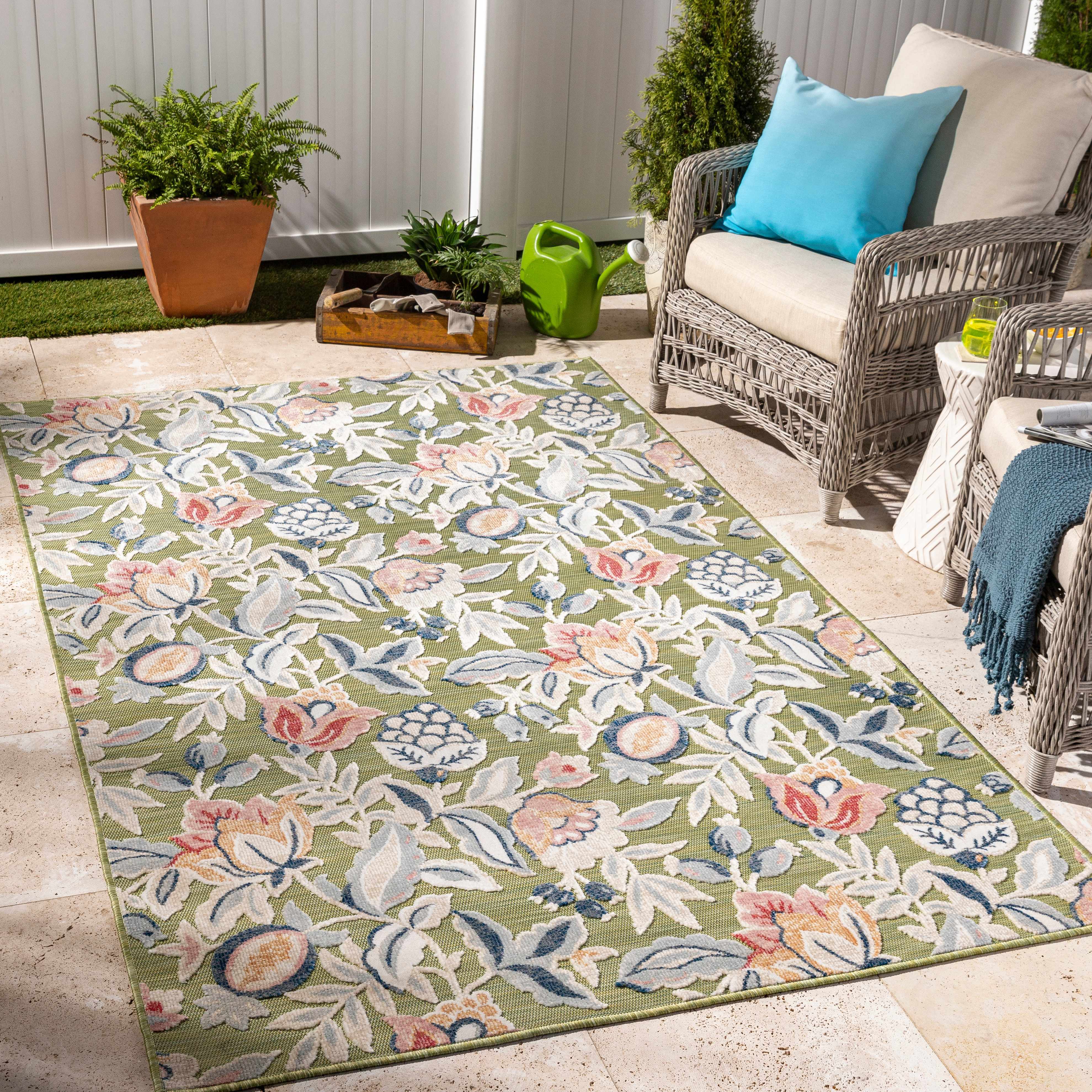 Kian 7'9in x 10' Cottage Outdoor Floral Transitional Outdoor Area Rug - Hauteloom