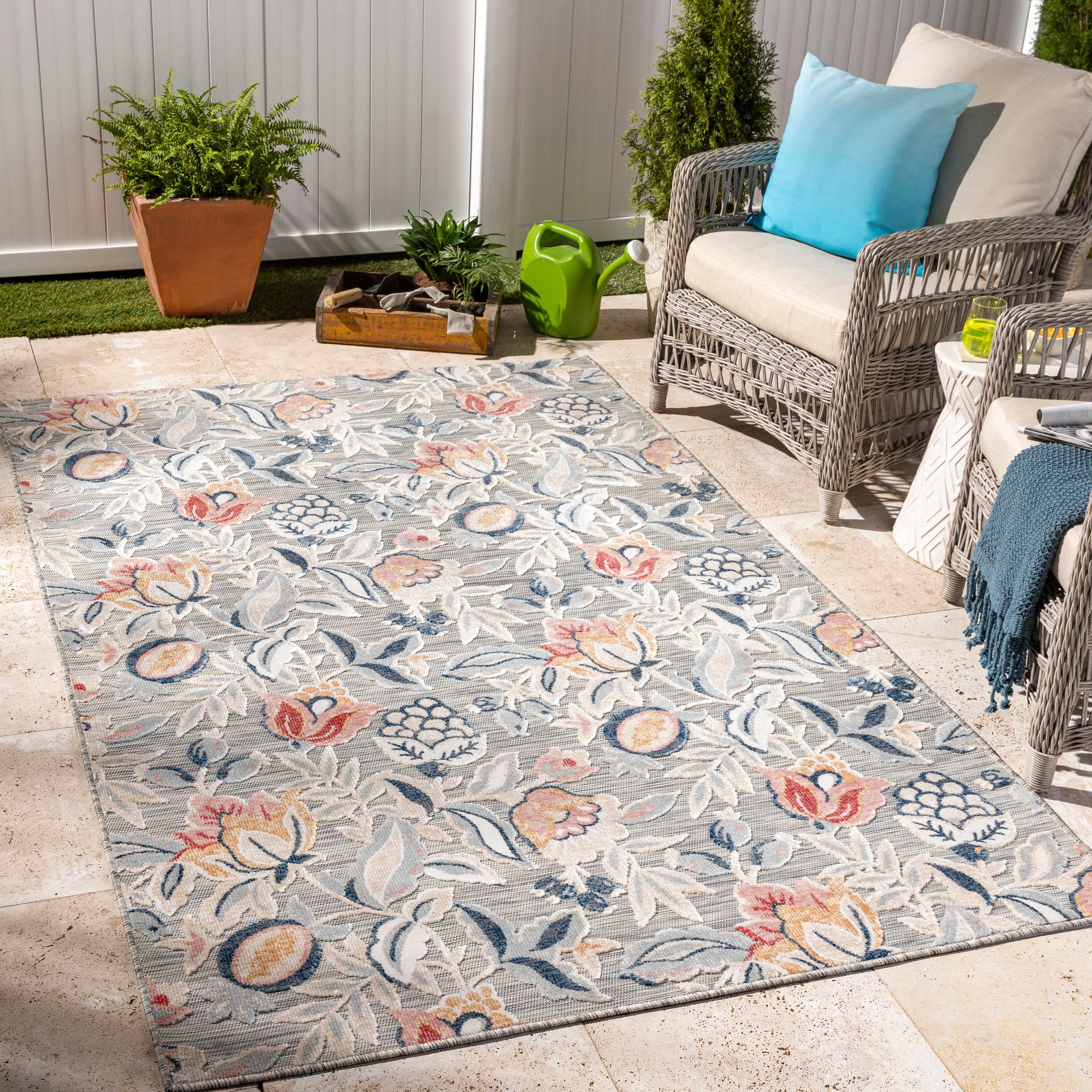 Eire 7'9in x 10' Cottage Outdoor Floral Transitional Outdoor Area Rug - Hauteloom