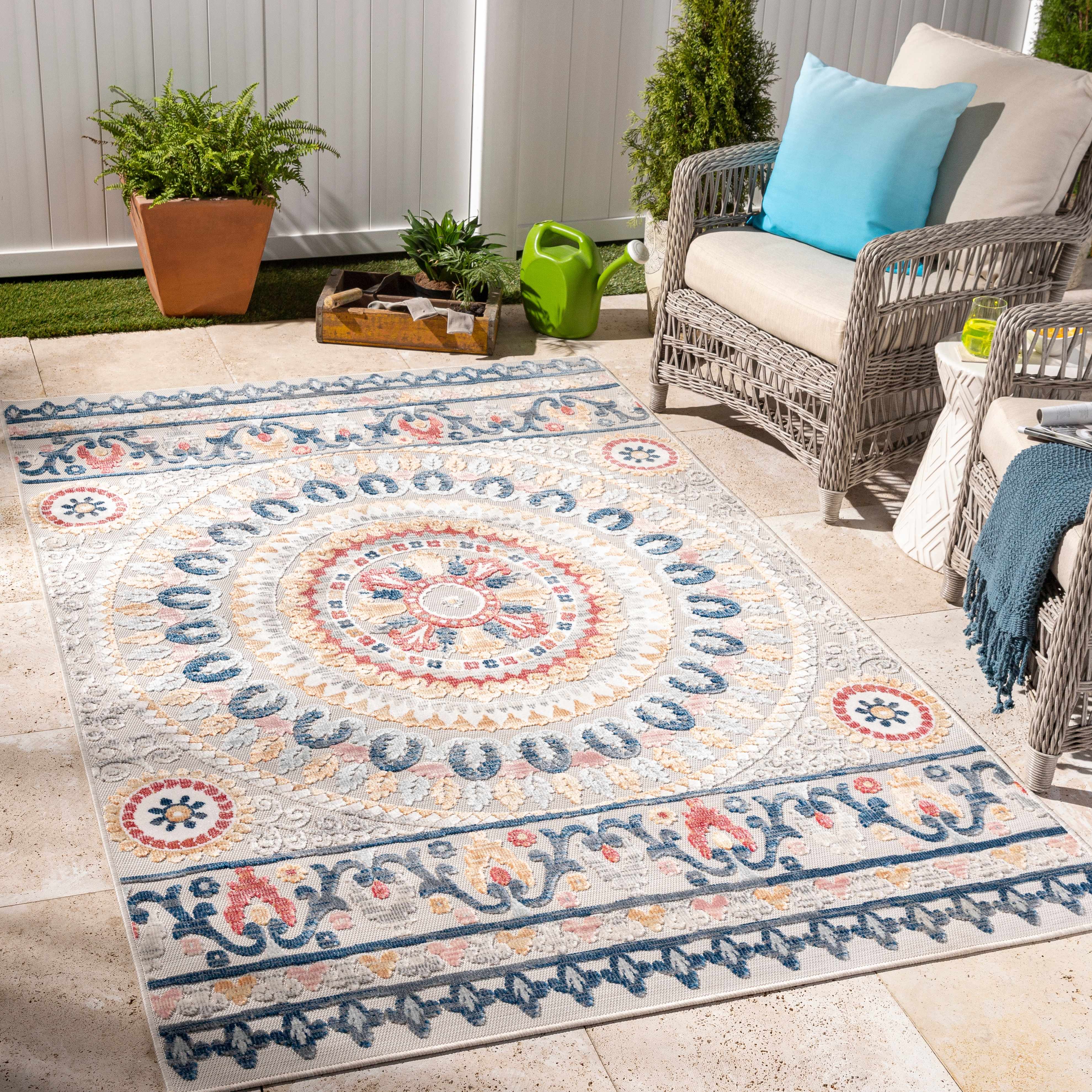 Rauf 6'5in x 9' Cottage Outdoor Floral Transitional Outdoor Area Rug - Hauteloom