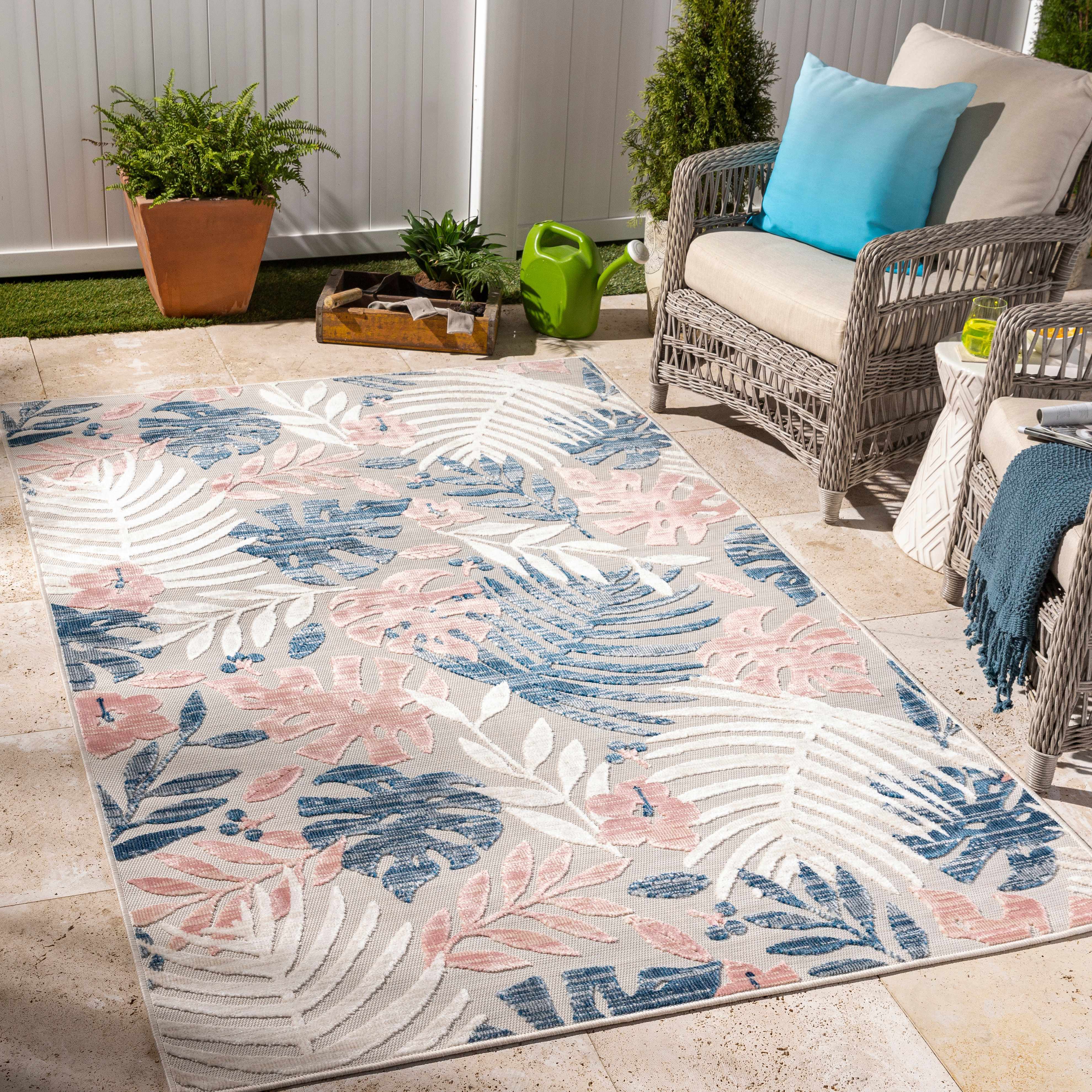 Ekin 7'9in x 10' Coastal Outdoor Floral Transitional Outdoor Area Rug - Hauteloom