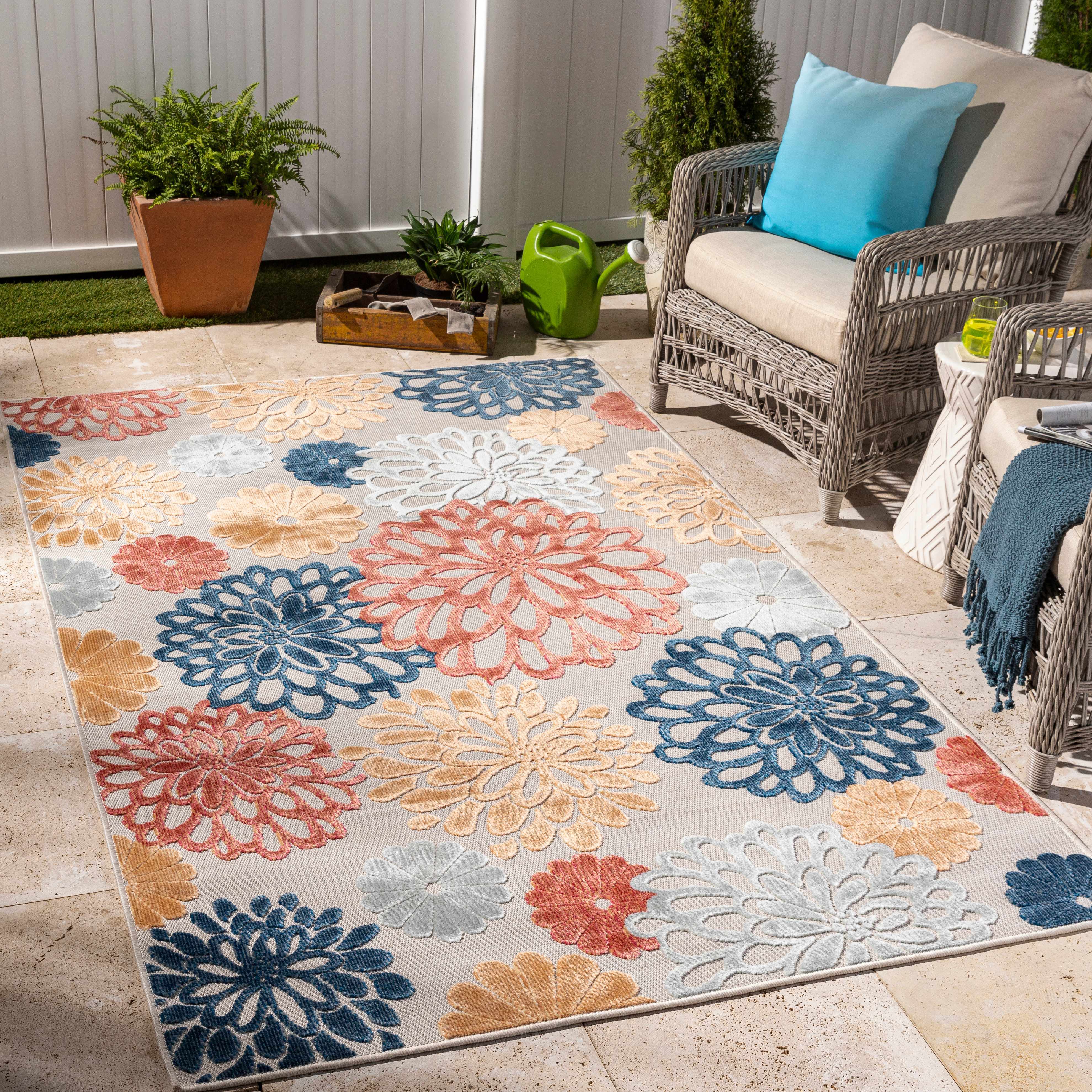 Thea 7'9in x 10' Cottage Outdoor Floral Transitional Outdoor Area Rug - Hauteloom