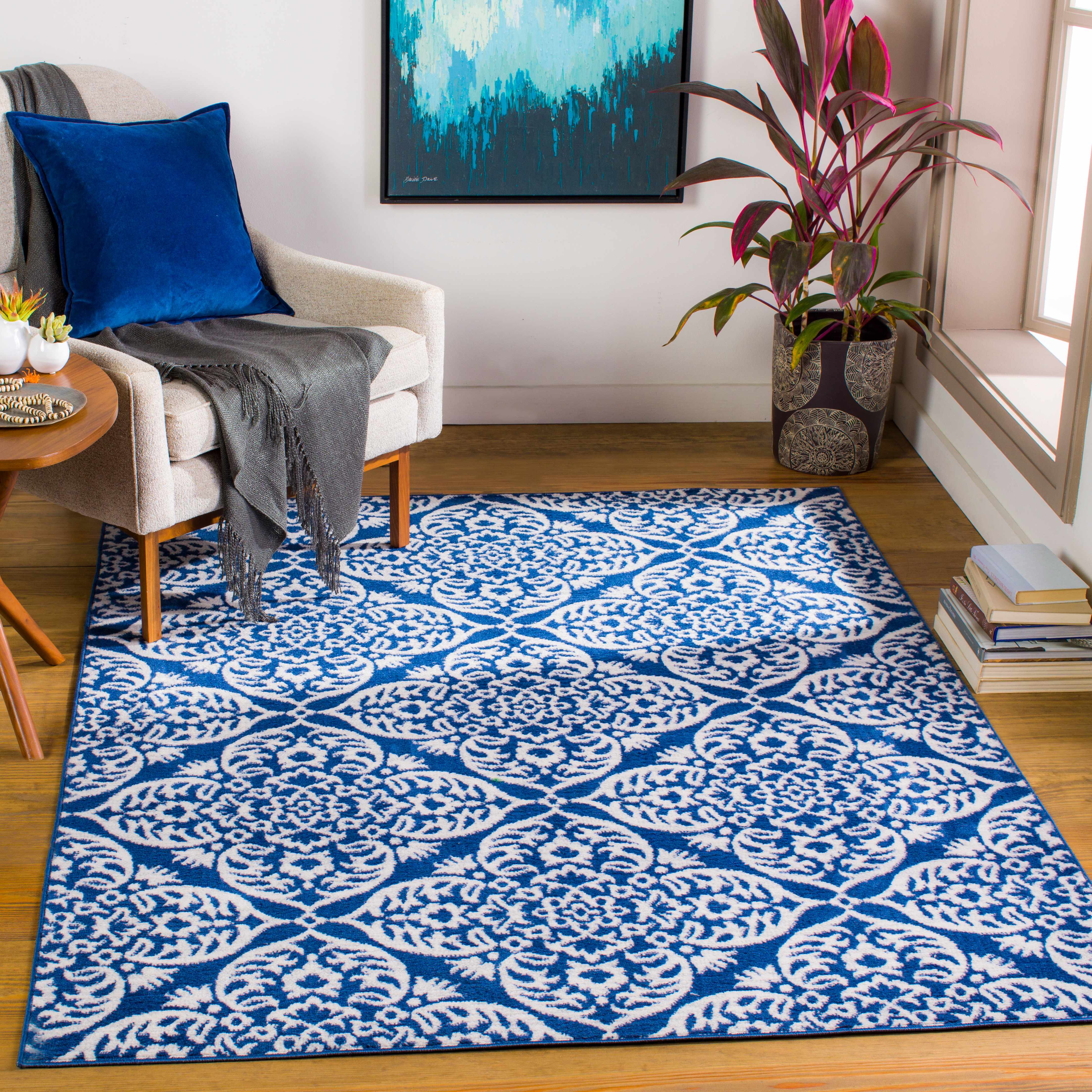 Oakden 6'7in x 9' Updated Traditional Blue Area Rug - Hauteloom