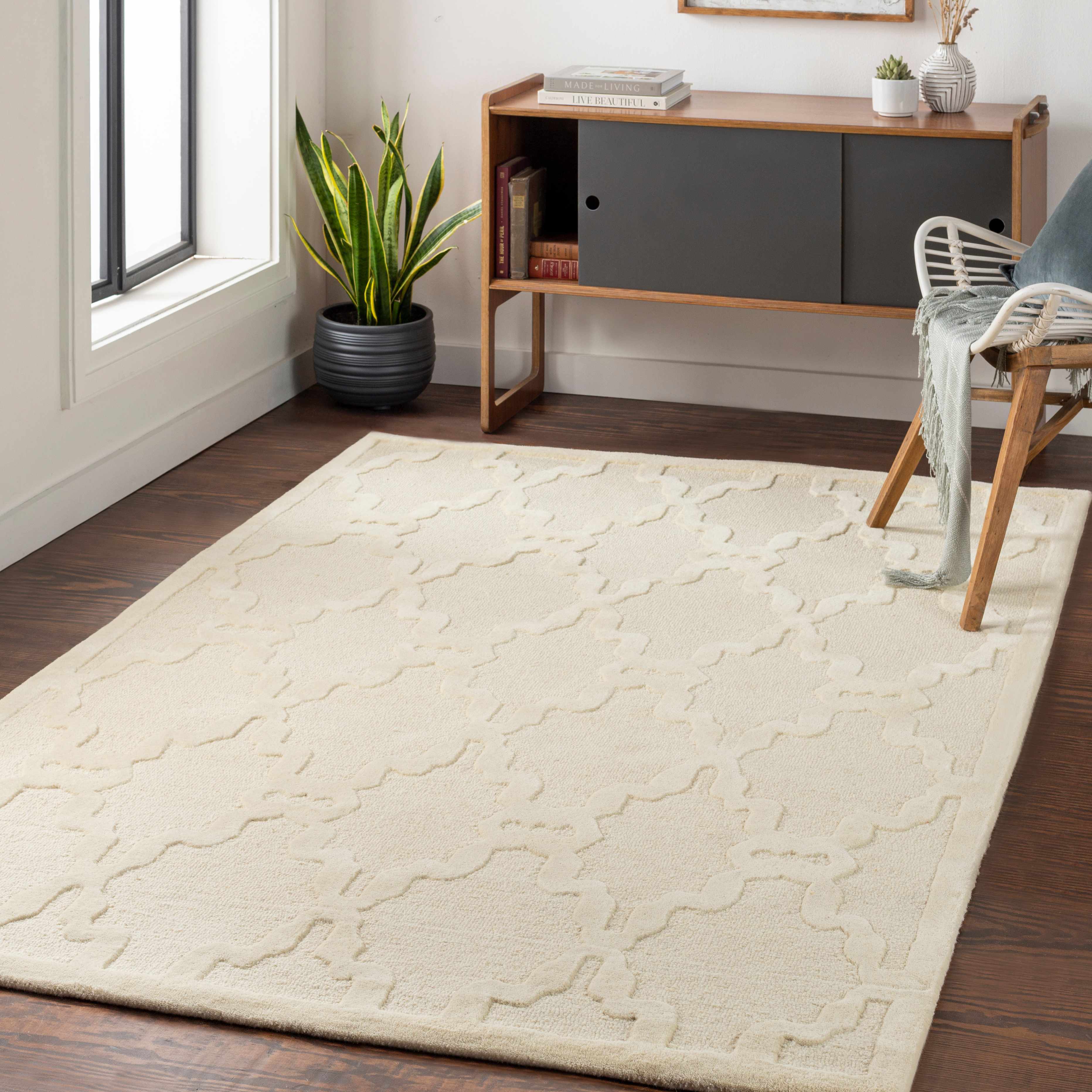 Counce 6' x 9' Solid & Border Wool Area Rug - Hauteloom