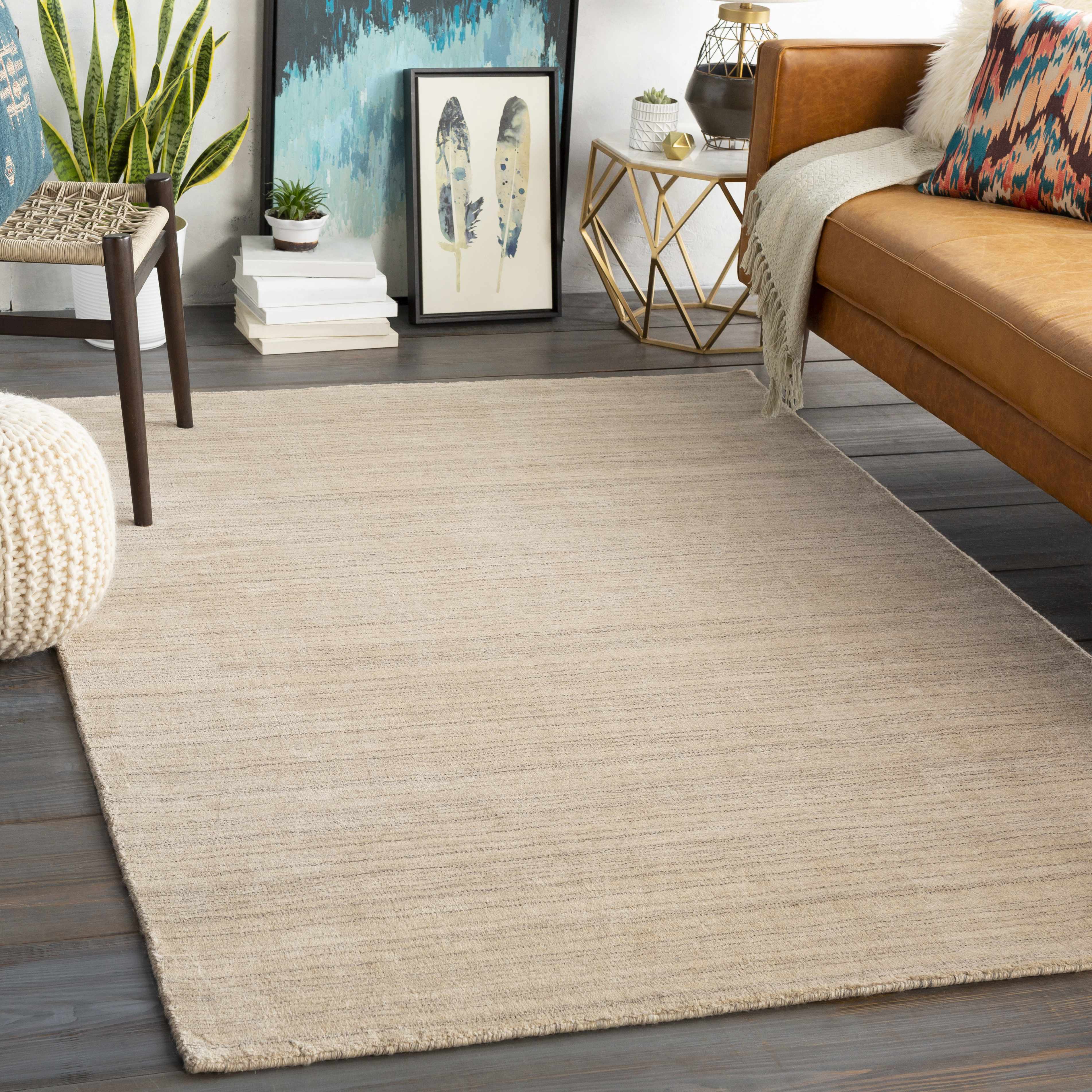 Proctor 2' x 3' Solid & Border Handmade Solid Stripes Wool Area Rug - Hauteloom