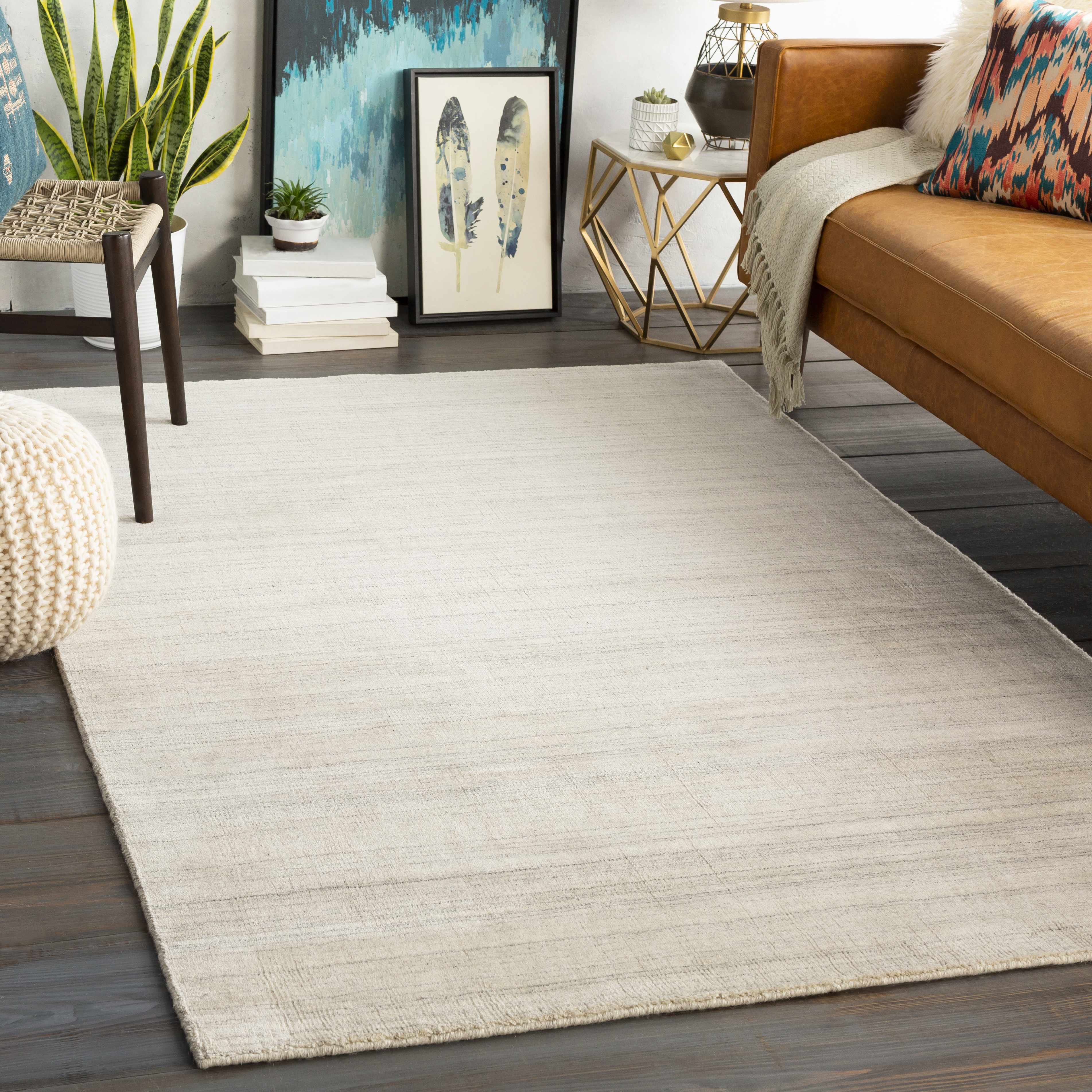 Between 5' x 7'6in Solid & Border Handmade Solid Stripes Wool Area Rug - Hauteloom