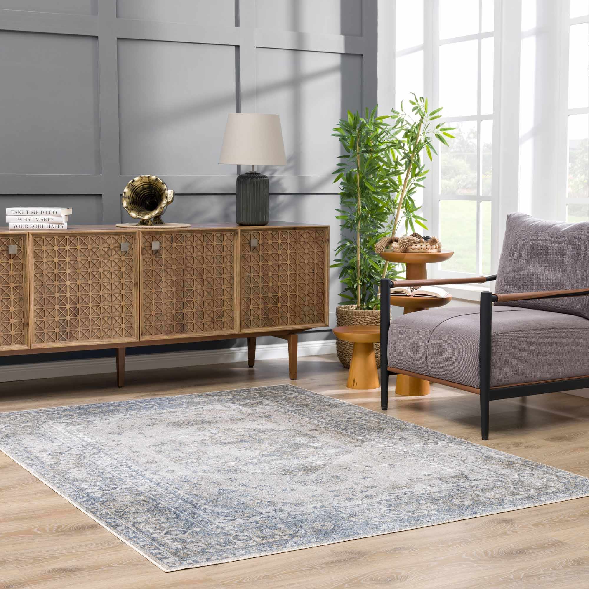 Gael 6'7in Round Washable Area Rug - Hauteloom