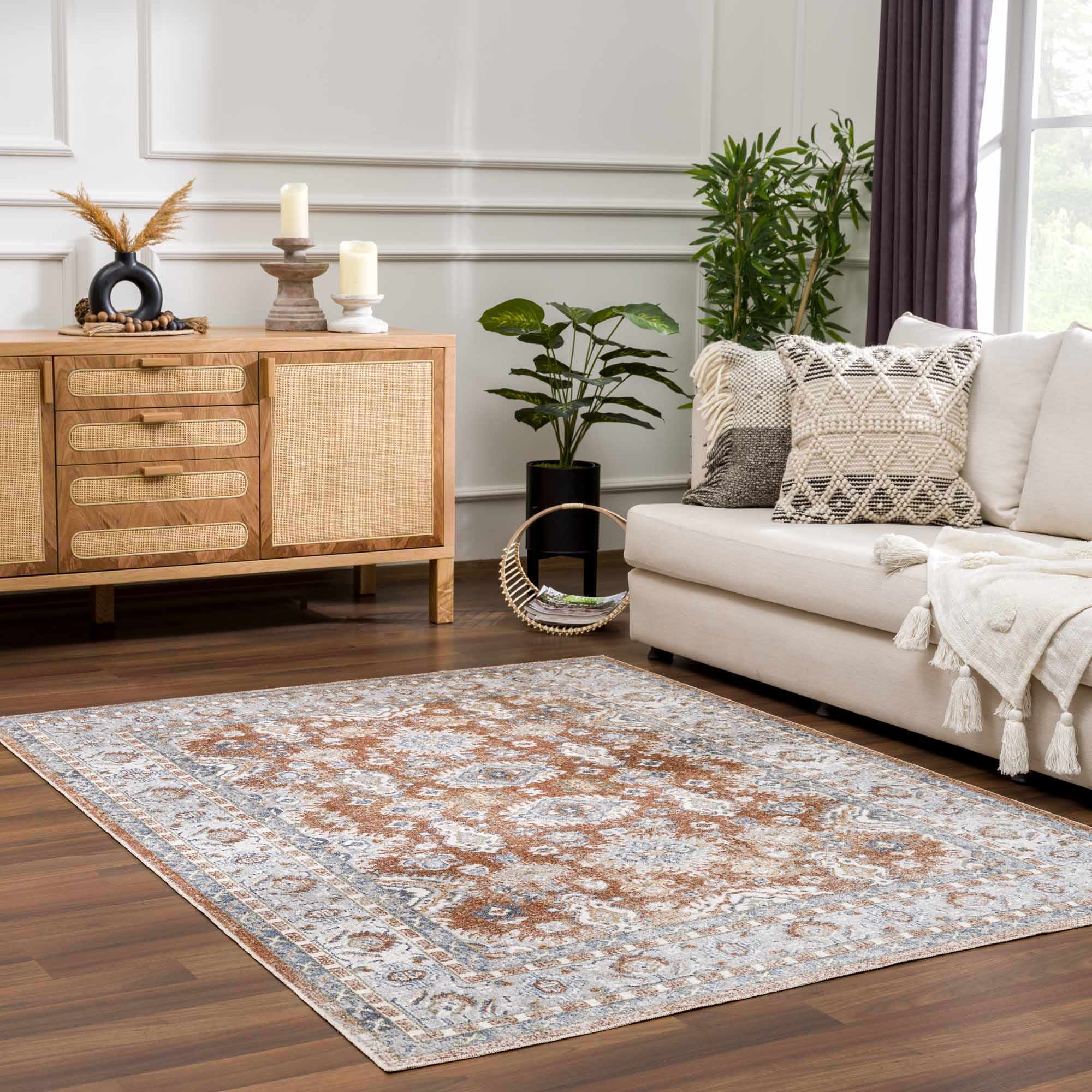 Ezio 6'7in Round Washable Area Rug - Hauteloom