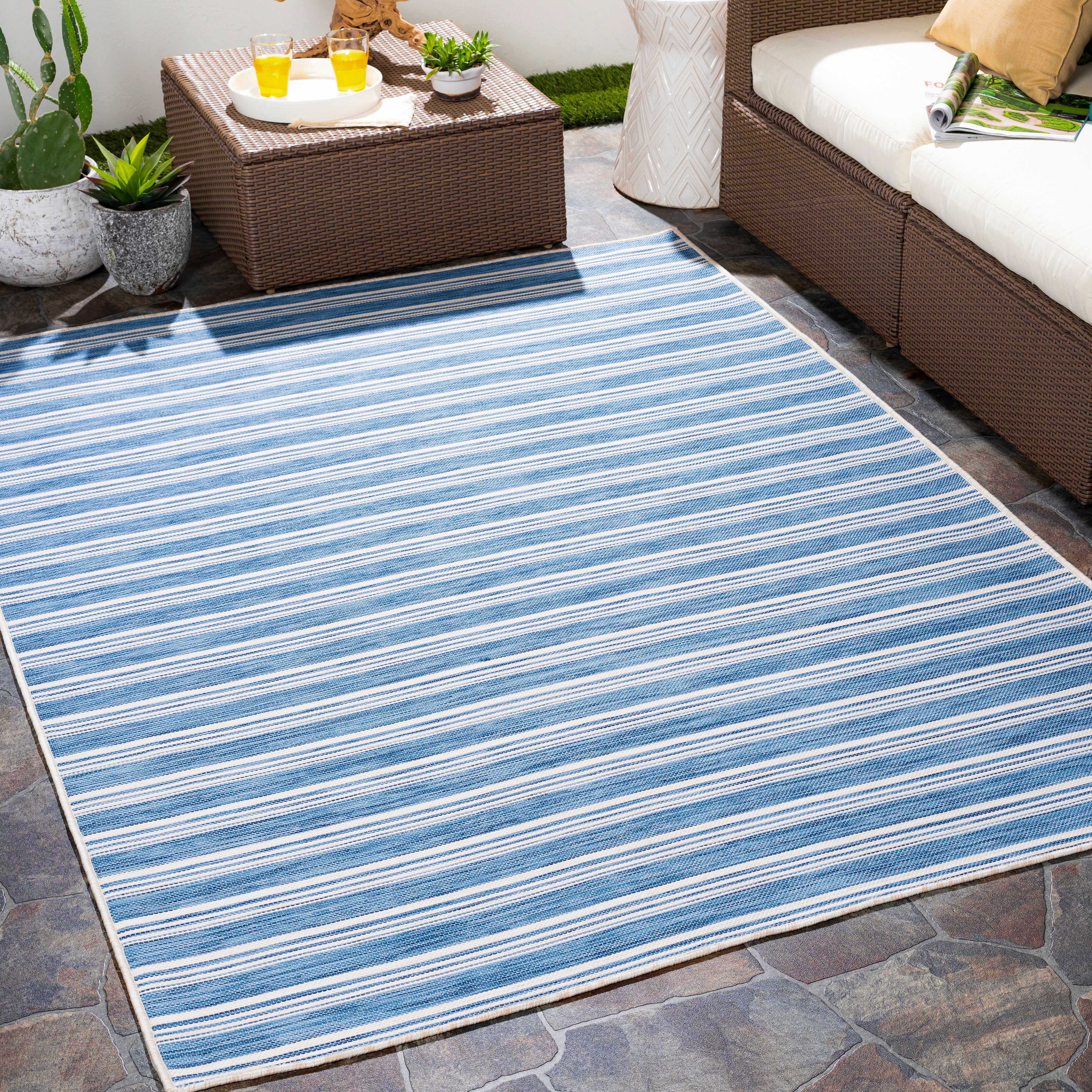 Sarton 6'7in x 9' Cottage Outdoor/Indoor Solid Outdoor Area Rug - Hauteloom