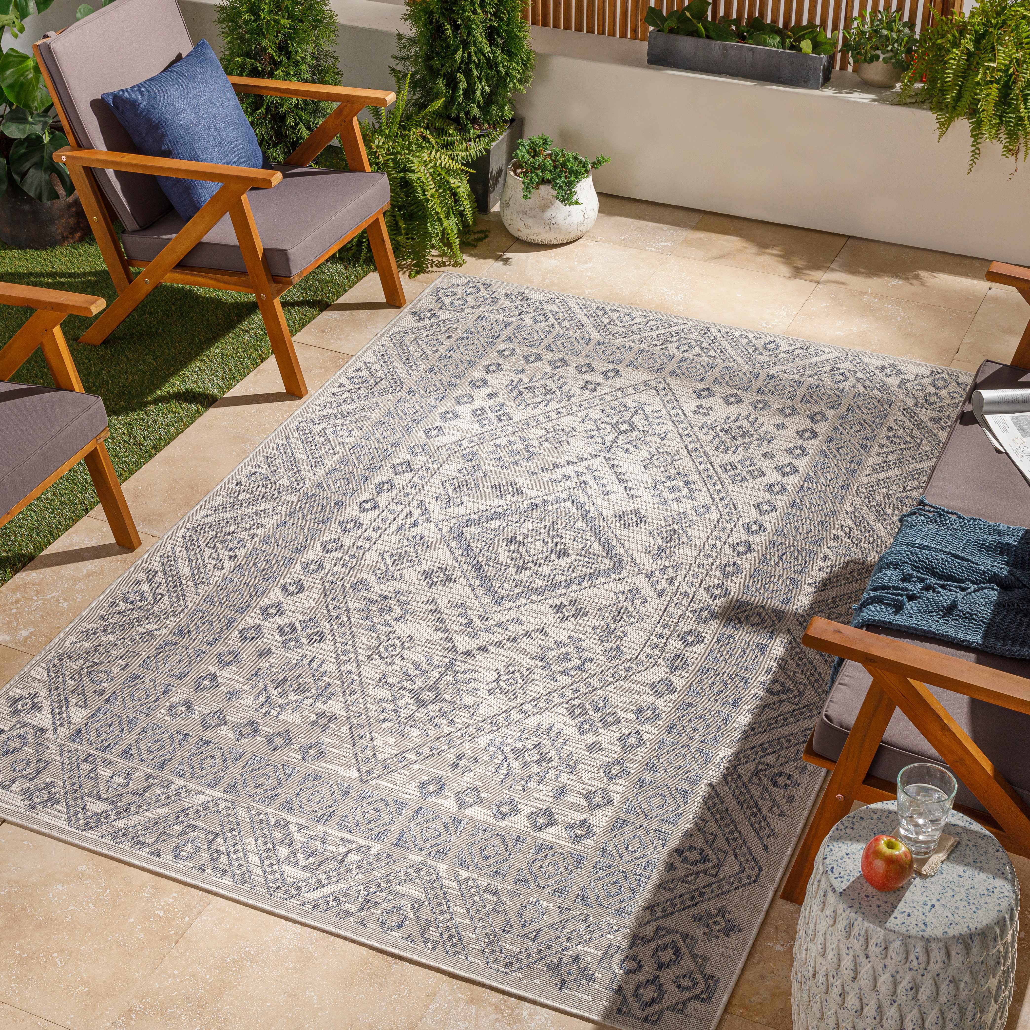 Balarim 6'7in x 9' Outdoor Farmhouse Moroccan Outdoor Area Rug - Hauteloom