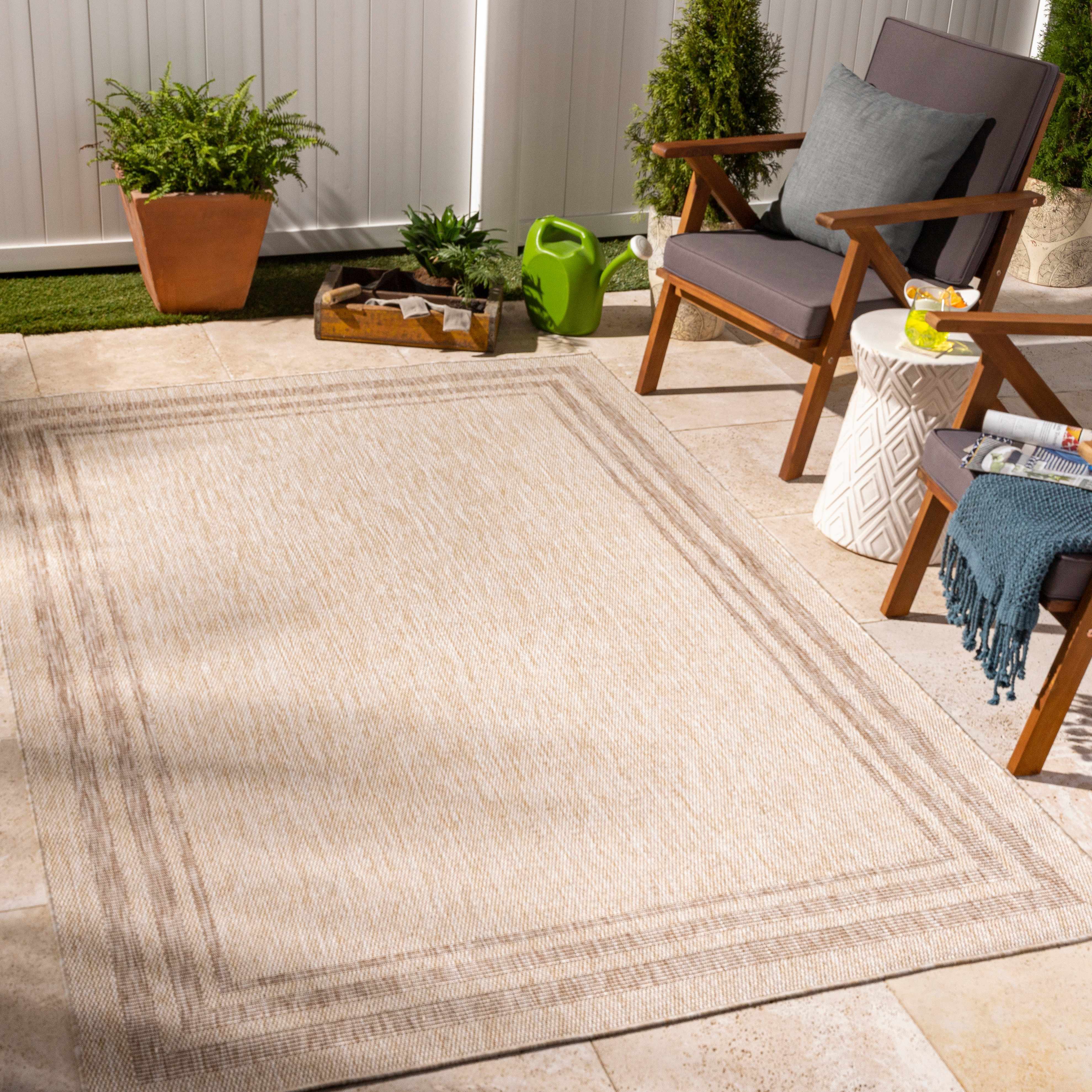 Chun 5'3in x 7' Cottage Outdoor Solid Outdoor Area Rug - Hauteloom
