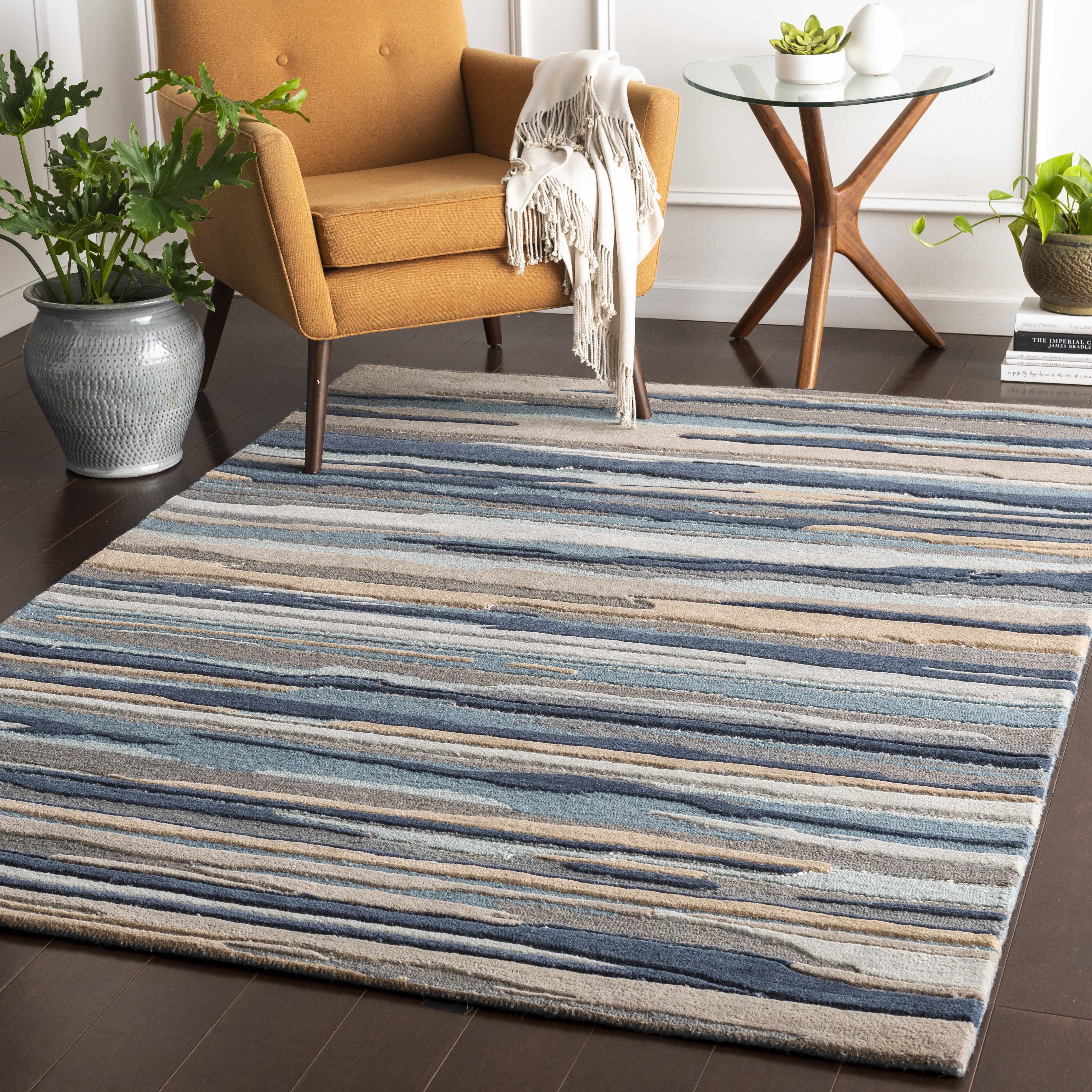 Taintor 5' x 7'6in Modern Handmade Solid Stripes Wool Area Rug - Hauteloom